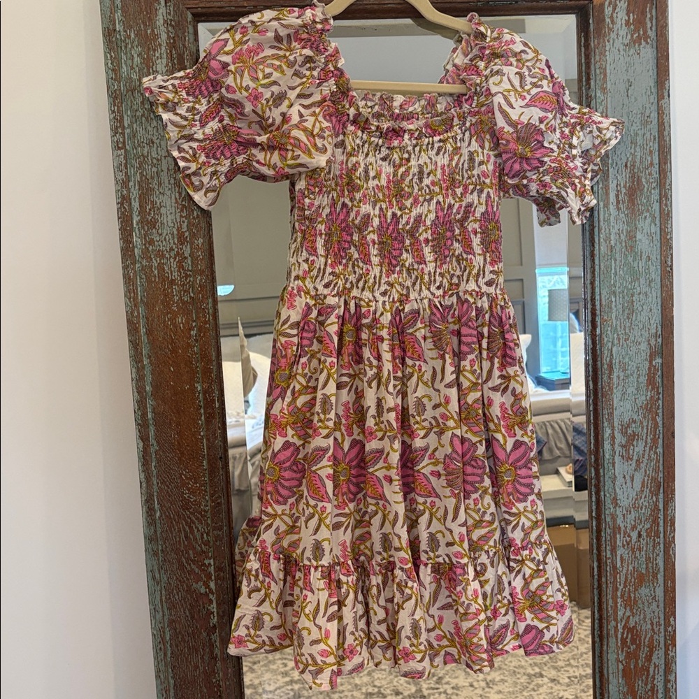 Mille Pink Floral Smocked Mini Dress with Puff Sleeves - size XS EUC